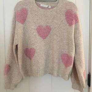 Altar’s State Beige Sweater with Pink Hearts. Never worn
